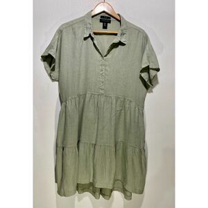 Tahari linen dress muted green tropical vacation resort wear casual women XL